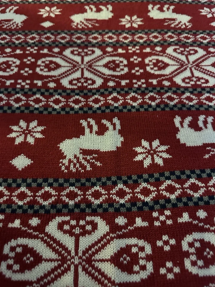 Winter Tapestry Woven Throw Blanket Moose Snowflake Red White Blue 62" x 56" - Image 3 of 4