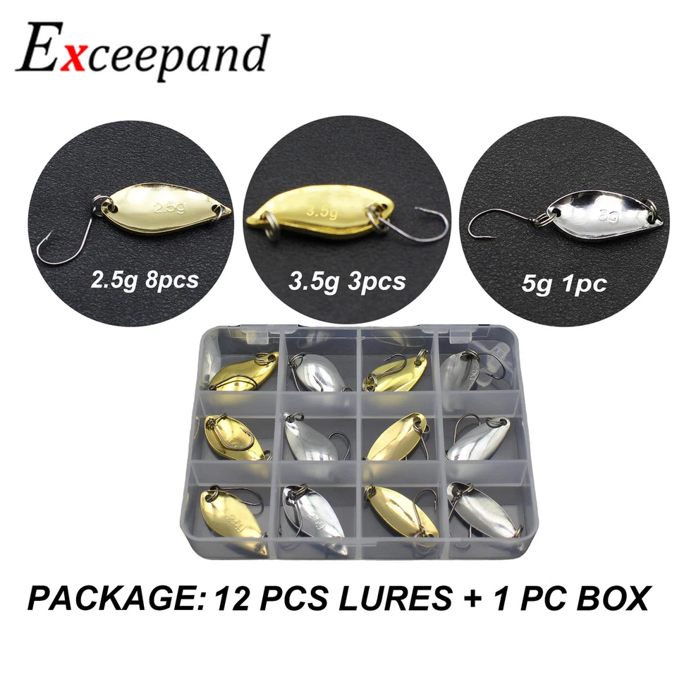 12 Unidades/Kit 2.5g 3.5g 5g Cuchara Metal Señuelo de Pesca Spinner Bass Cebo con Caja de Gancho Foto 3 de 4