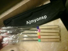 NEW Marshmallow Roasting Sticks with Wooden Handle Extendable Forks Campfire BBQ