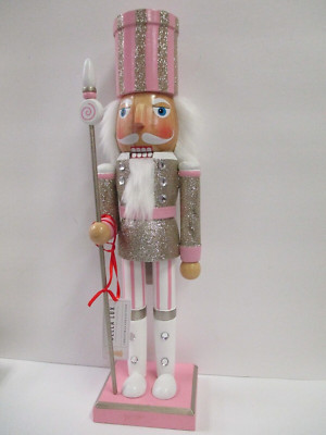 CHRISTMAS NUTCRACKER  Pink Gold Candy Cane Nutcracker 14'' Bella Lux
