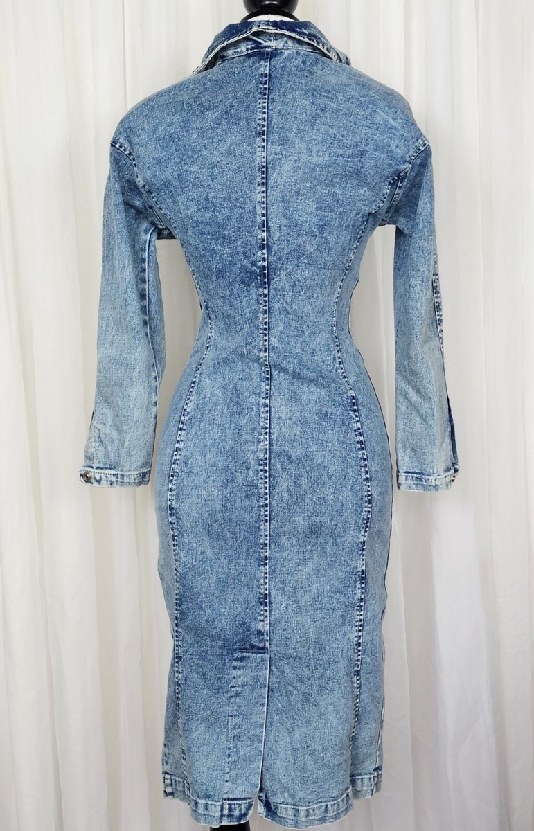acid wash denim skater dress Frontier Flair Sleeveless Denim Mini Dress (Acid Wash)