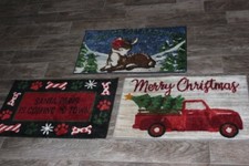Set 3 Merry Christmas Carpeted Rubber Backed Door Mats Clean  Pretty 18"x30"