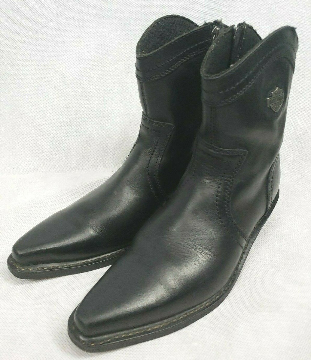 靴 Mid Cut Leather Boots Harley Davidson Black Western Style Zipper #85265 Leather Boots