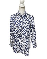 Finley Blouse Womens Size XS Monica Zebra Print Button Up Made in USA Blue