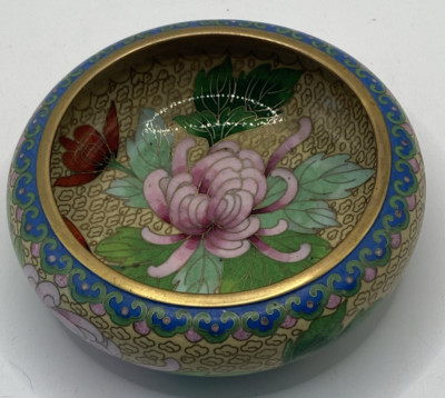 Vtg Chinese Zi Zin Chen Cloisonné Bowl Enamel Copper Lotus Flower