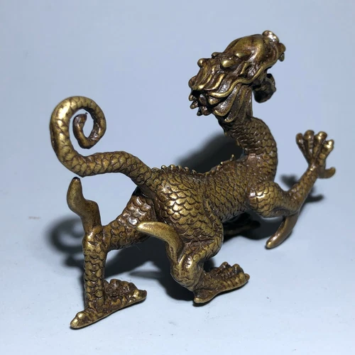 Chinese Old Vintage Solid Brass Handwork Collectible Dragon Ornament Statue NEW - Picture 10 of 16