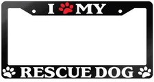 Glossy Black License Plate Frame I (PAW) MY RESCUE DOG Auto Accessory 629