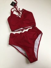 Zaful Red Scalloped High Waisted Bikini Sz 6 Medium Nwt 2 Piece