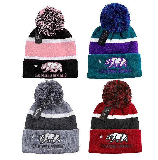 Pack of 12 California Republic Winter Cuffed Knit Hat Sport Pom Ski Beanie Cap - Image 2 of 3