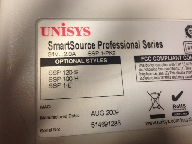 Unisys Burroughs SmartSource 120dpm Check Scanner SSP1120100-PKG - Image 3 of 3
