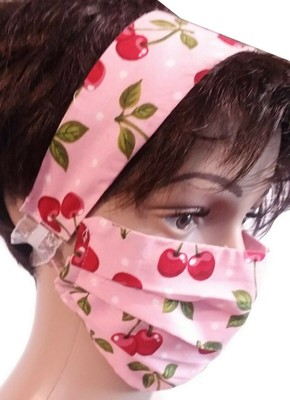 Red CHERRY BOMB HAIR Headband FREE face-Mask Set 50'S NEW