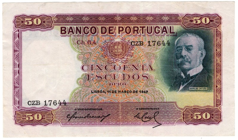 PORTUGAL P-154 50 Escudos 1945 Nice Grade