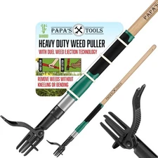 Papa's Tools Weed Puller Tool, 44" Stand Up Weeder Garden Tools & 4 Claw Stee...