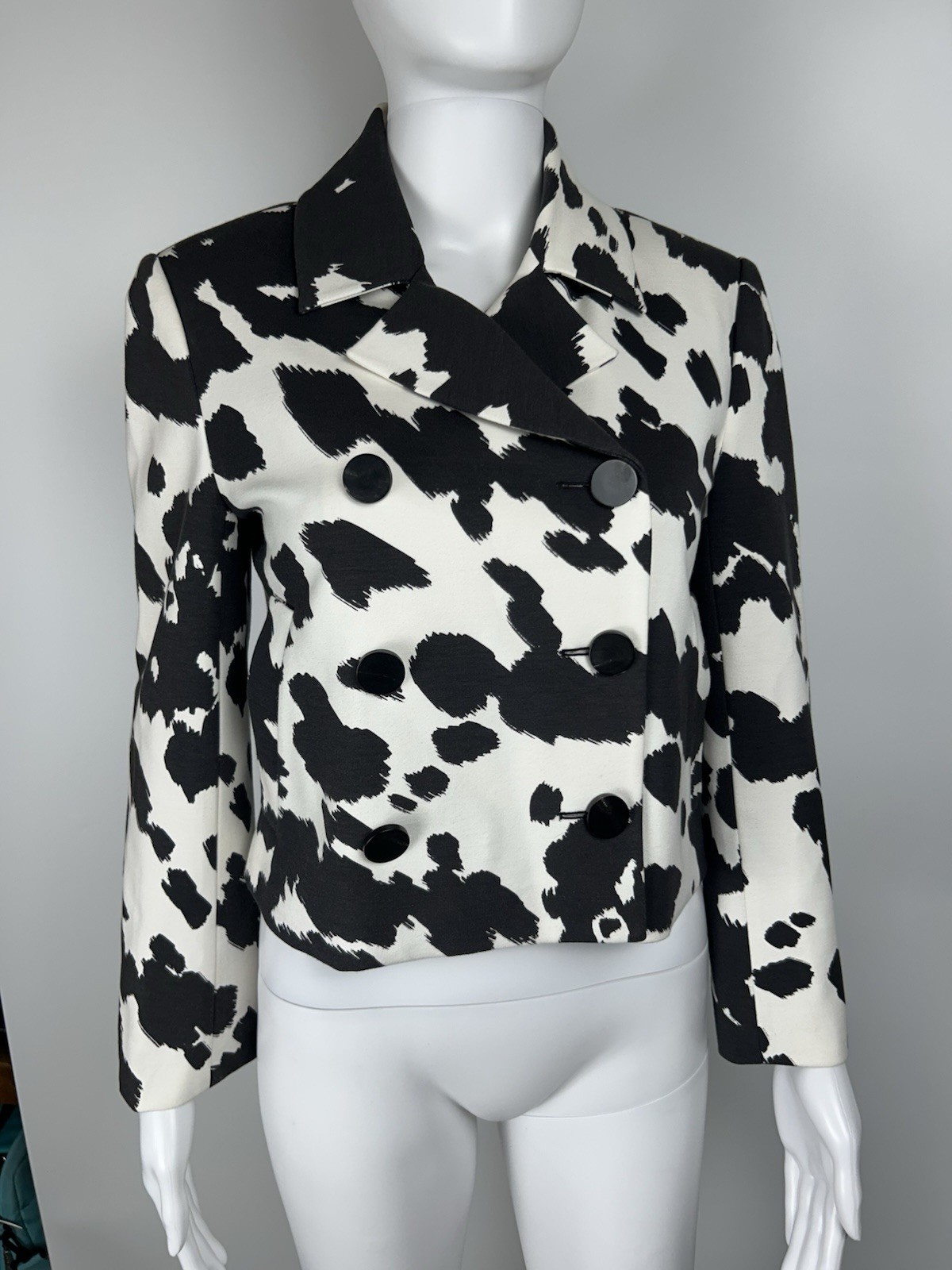 Giacca blazer DIANE VON FURSTENBERG Macie cropped taglia XS stampa animalier pony