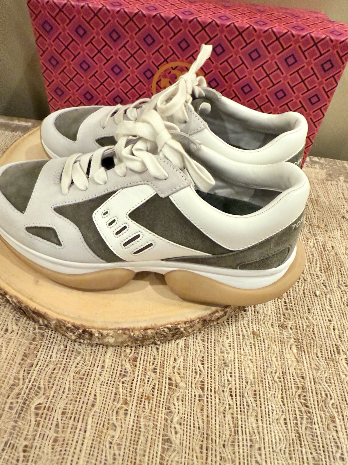 Tory Burch Sport bubble lace up Sneakers Women’s Ivory & Khaki Size 7.5 thumbnail 6