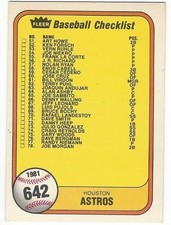 HOUSTON ASTROS NEW YORK YANKEES 1981 Fleer Checklist #642 NM-MT Morgan Guidry