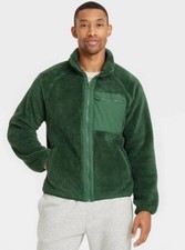Goodfellow Co Men's Green Full Zip Fleece Sweatshirt Zip Chest Pocket Sz M