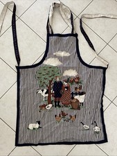 Vintage Apron Farm Scene With Couple Navy Blue Trim