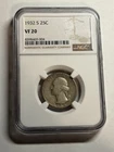 1932-S Washington Silver Quarter 25C 90% Silver NGC VF20 Key Date