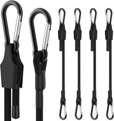12 Inch Adjustable Bungee Cords with Carabiner Hooks, 4 Pack Heavy Duty Outdoor