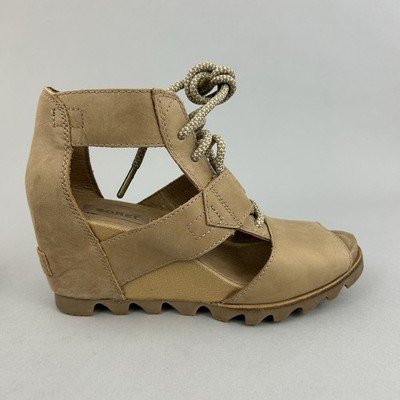 Sorel Joanie elegante Boho-Sandalen Spitze hellbraun Leder offene Zehenpartie Keilabsatz Schuhe UK5