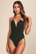Size Small lulus Black Deep V Strapless Bodysuit