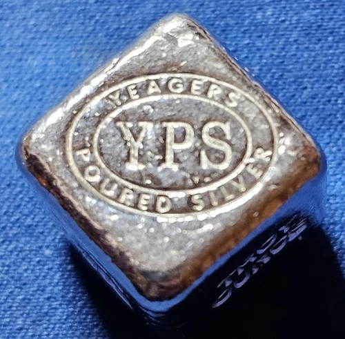 A 1 oz Hand Poured 999 Silver Bullion Bar Dice by YPS - Yeager's  (1 x 1oz die)