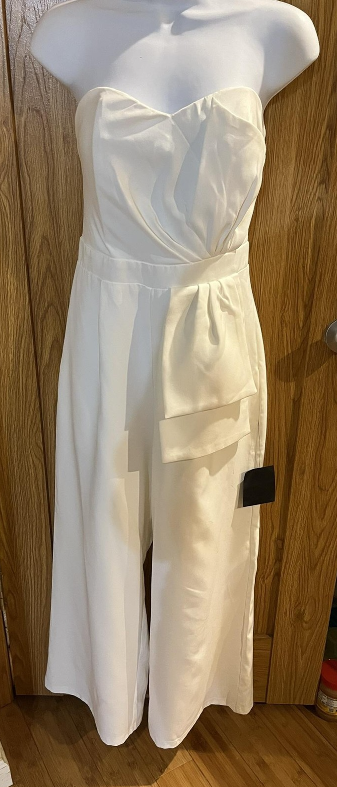 Lulus Jumpsuit Womens Medium White Strapless Sweetheart Wide Leg Cropped Wedding-image