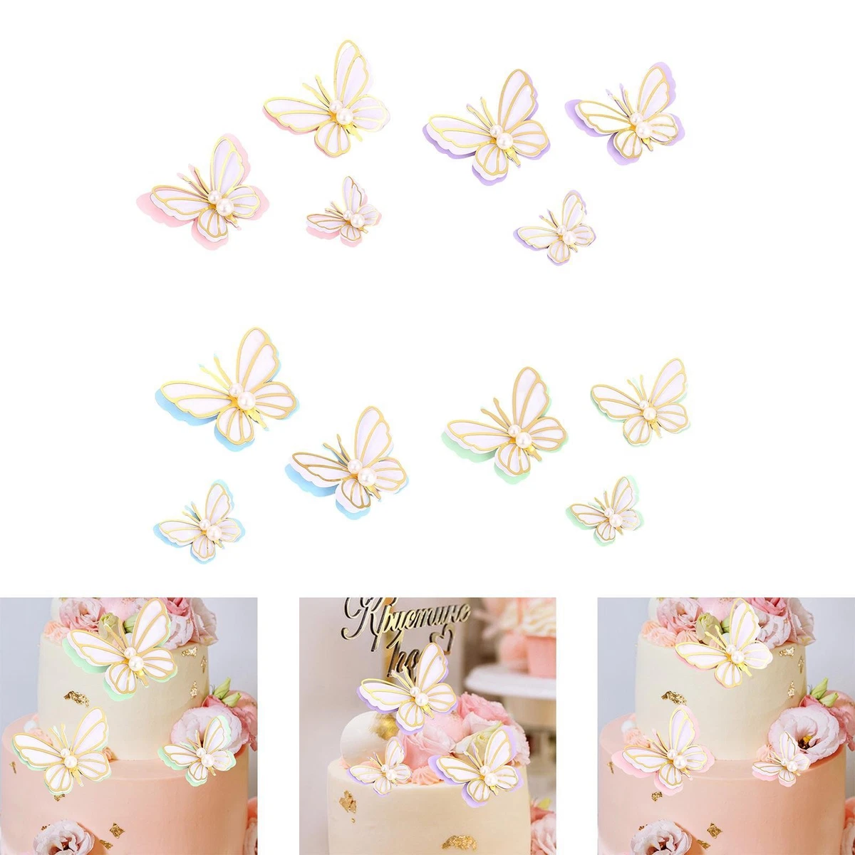 Cake Topper Farfalle 3D Blu-viola – Set Da 13 Pezzi Con Scritta Happy Birthday. Per Torte 6-10 Pollici, Non Commestibile. Feste E Matrimoni. - 4
