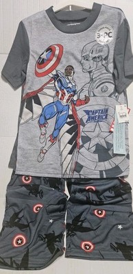 Disney Store Marvel Captain America Boys 3 Pc Pajama Set Size S (6/7) NWT Grey