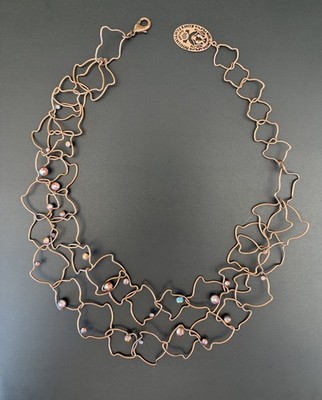 Konplott Kette / Collier / Vintage / zweireihiges Geflecht m. funkelnden Steinen