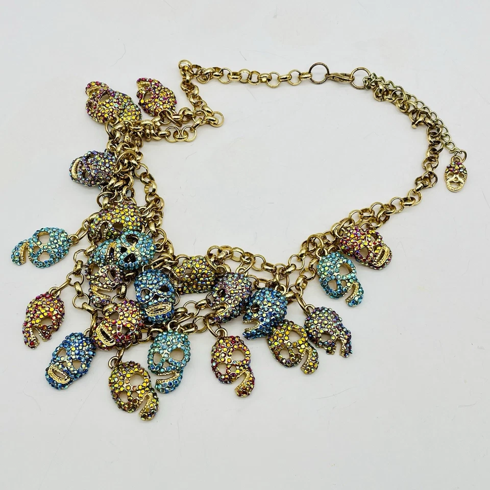 Jane камень череп ожерелье многоцветные стразы золотистый сказочный