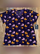 0035 NWT Women s Zoe Chloe V-neck Scrub Top - Halloween XL