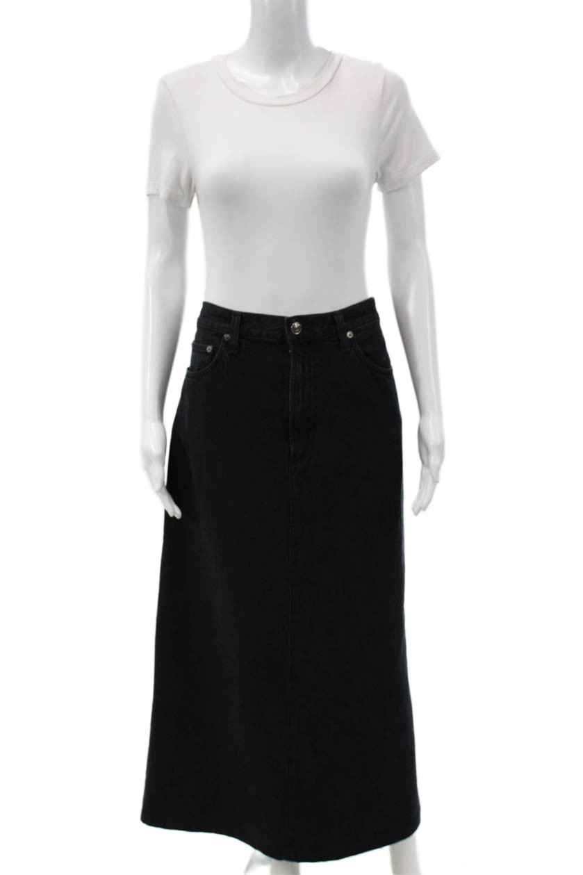 Agolde Women Straight Pencil Maxi Skirt Black Polyester Size 33Free Shipping in US $100+ Orders | $6.95 Orders Below