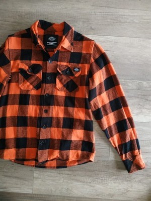 DICKIES 'Sacramento Shirt' Men's Checkered Button Up Shirt Orange XS