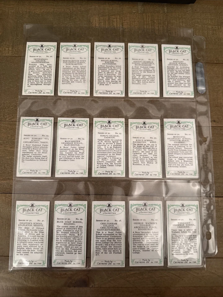 1929 Carreras Black Cat Cigarettes School Emblems Tobacco Cards Complete Set - Image 4 of 4