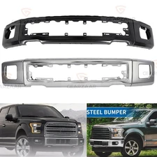 Steel Front Bumper Face Bar for 2015-2017 Ford F-150 w/ Fog Hole Chrome / */L
