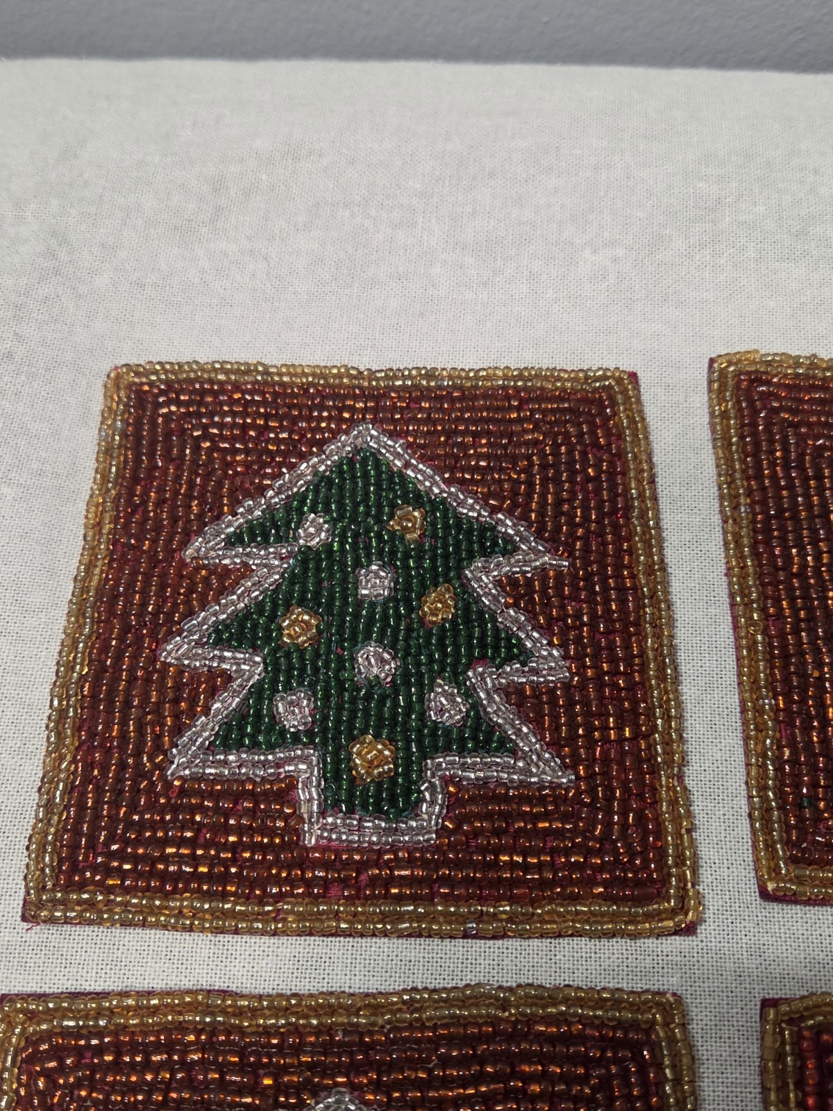 Vintage Beaded Christmas Tree Coasters Set of 4 Red Green Gold Holiday ...