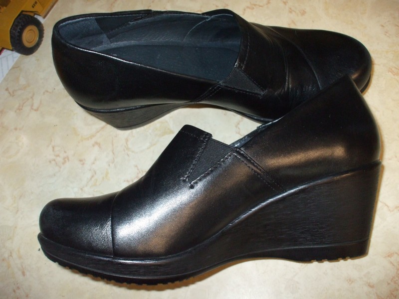 Dansko Shoe Wedge Rosaline Leather Slip On Heels Dress Black Women's EU 38 US 8