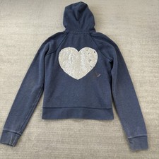 PINK Victoria's Secret Sequin Heart Love Pink Full Zip Hoodie Blue Y2K M Sweater