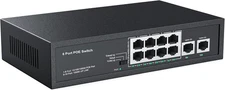8 Port PoE Switch 8 Ports PoE+ 2 Uplink Unmanaged 100Mbps High 55W 802.3af/at