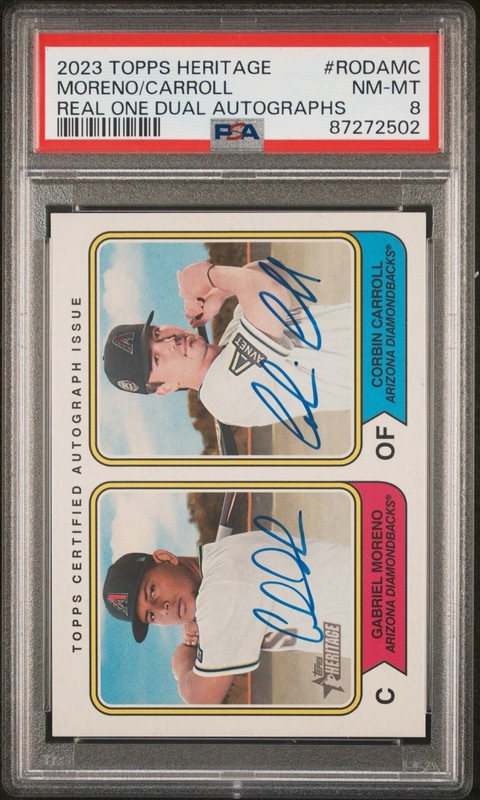 2023 Topps Heritage Real One Dual Auto #RODAMC Moreno/Carroll PSA 8 NM-MT [5/25]