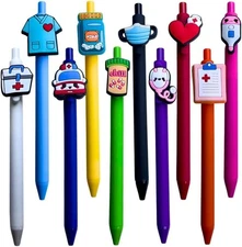 YJ PREMIUMS 10-Pack of Cute Nursing Pens with 1 Count (Pack 10), Black Ink 