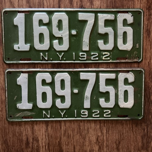 1922 New York License Plates Pair Auto Tag Vintage High Quality Original Paint