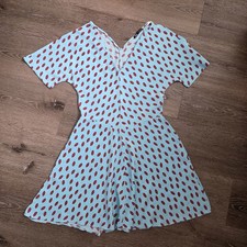 Zara Light Blue And Red Lips Patterned Mini Dress Sime M