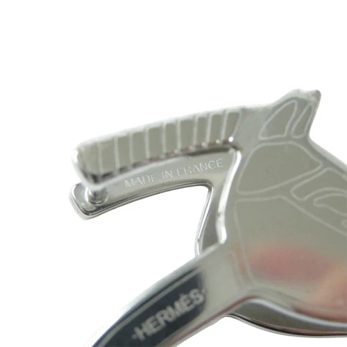 Unused HERMES Quadrige Horse Head Glove Holder Clip Silver Tone Dust Bag Boxed - Picture 2 of 8