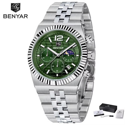 BENYAR BY-5225M 40MM Honeycomb Pattern Dial Men's Watch Chronograph Quartz Watch