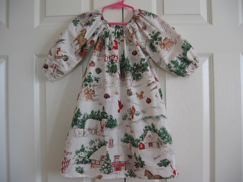 Girls Christmas Peasant Dress - White Christmas Scenic - Three Quarter Sleeve, 5 - Picture 2 of 4