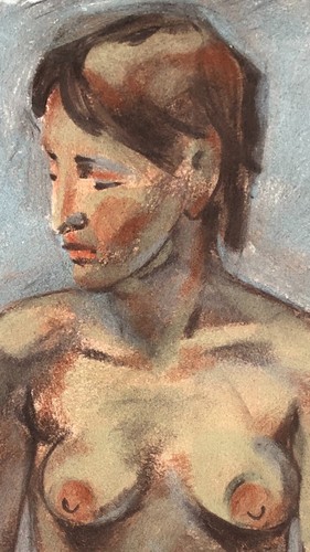 Drawing study sitting nude realism figurative original art framed glass - Picture 2 of 5