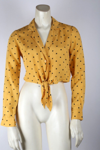 Reformation Jeans Yellow Polka Dot Tie Up Crop Bu… - image 1